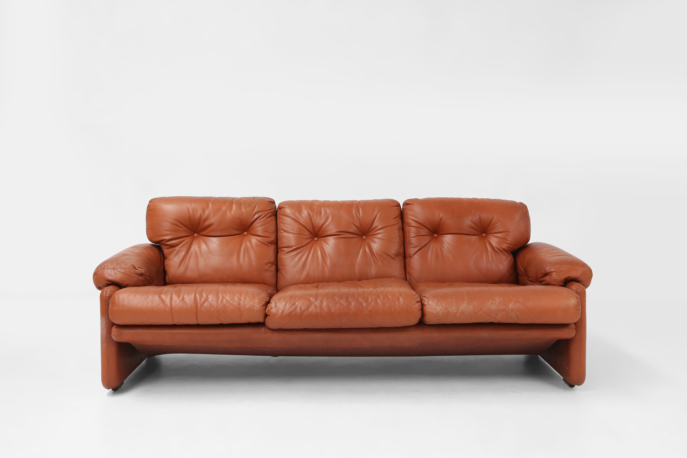 Brown leather 3-seater sofa Coronado by Tobia Scarpa for B&B Italia, Italy ca. 1960thumbnail